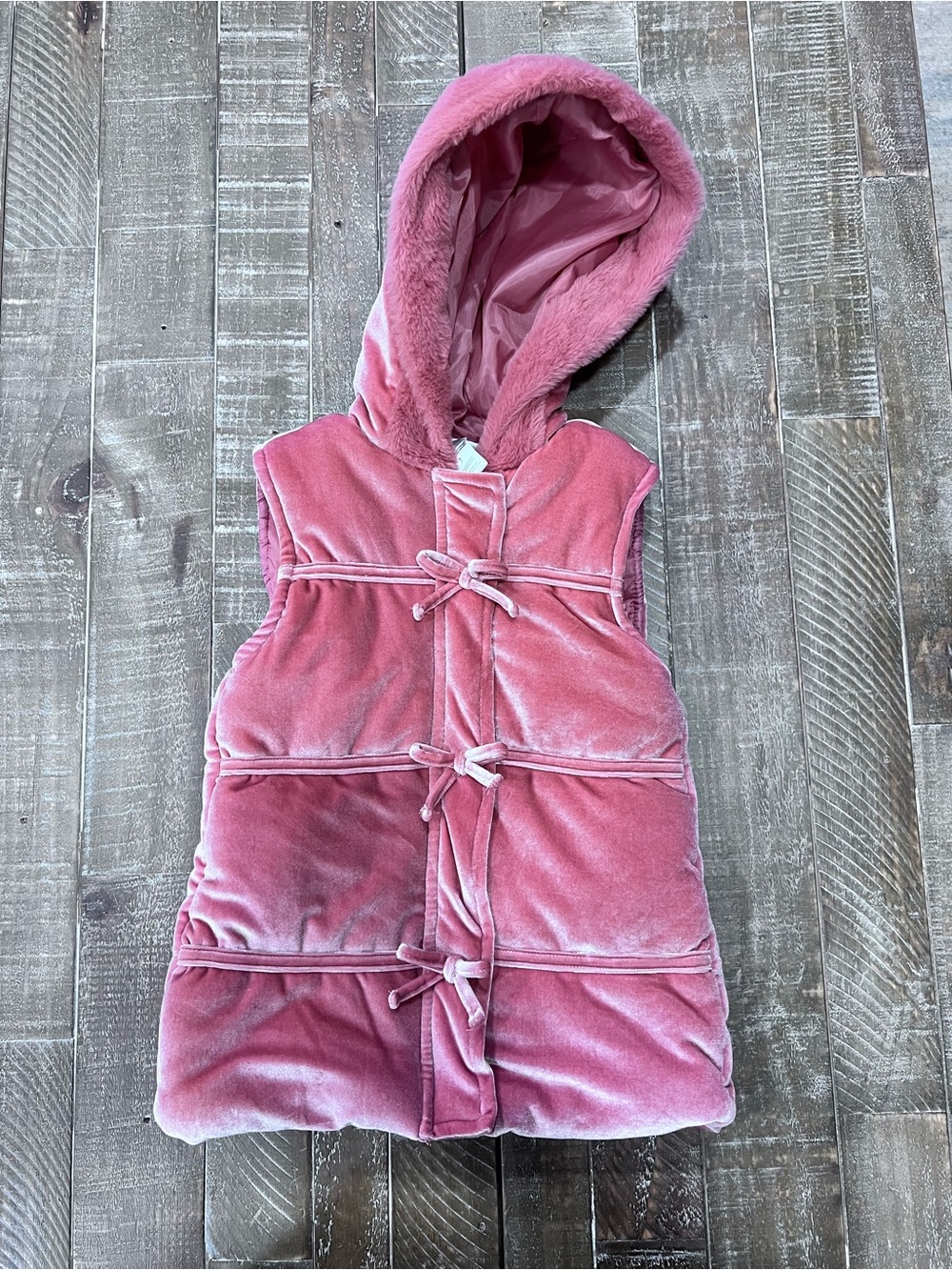 Nicole Miller Pink Hooded Plush Puffer Vest for Girls